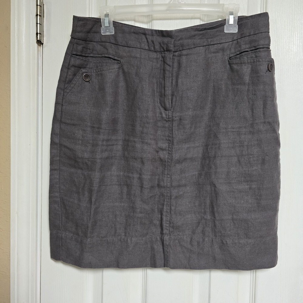 Eileen Fisher stretch linen blend straight pencil skirt Small taupe gray EUC